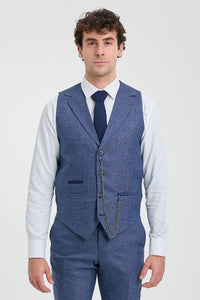 Costume trois pièces bleu à carreaux Prince de Galles pour homme AK-09