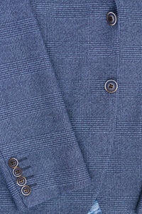 Costume trois pièces bleu à carreaux Prince de Galles pour homme AK-09