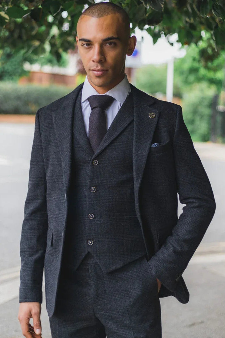 Costume trois pièces pour homme à carreaux Prince de Galles noirs