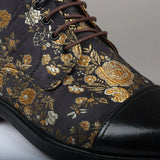 Adam- Men's Floral Print Leather Oxford Ankle Black Boots