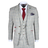 Andrew Men's 3-Piece Grey Checked Slim Fit Suit with Red Accents