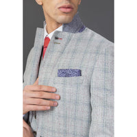 Andrew Men's 3-Piece Grey Checked Slim Fit Suit with Red Accents