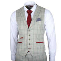 Andrew Men's 3-Piece Grey Checked Slim Fit Suit with Red Accents