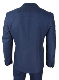 Mens Navy Blue 3 Piece Suit Birdseye Suit Wedding Prom Formal Smart Classic