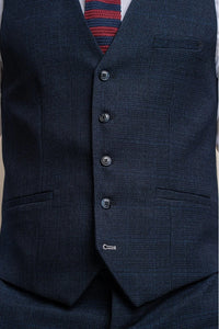 Costume trois pièces pour homme, motif Prince de Galles à carreaux bleu clair, avec gilet bleu marine