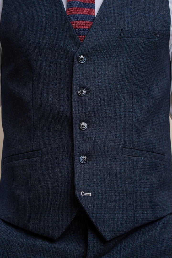 Costume trois pièces pour homme, motif Prince de Galles à carreaux bleu clair, avec gilet bleu marine
