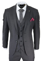 Mens Dark Grey Charcoal 3 Piece Suit Classic Stitch Wedding Summer Prom Classic
