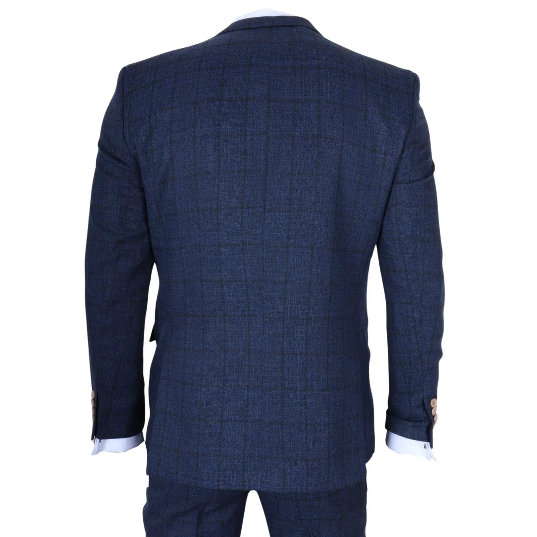 IM11 - Costume trois pièces à carreaux bleu marine pour homme