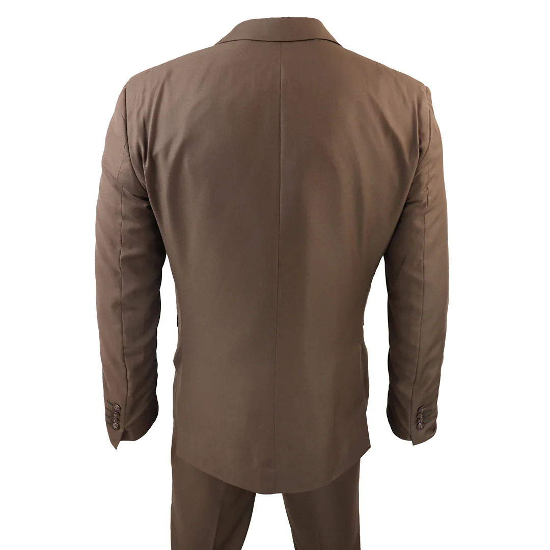 IM1 Men's Classic Brown Plain Tailored Fit 3-Piece Suit
