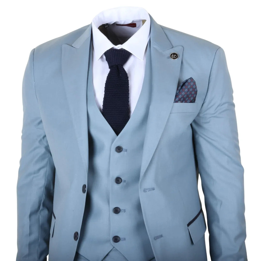 IM32 - Costume trois pièces bleu turquoise uni pour homme