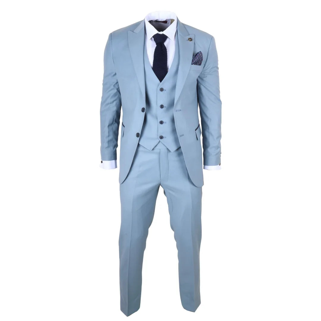 IM32 - Costume trois pièces bleu turquoise uni pour homme