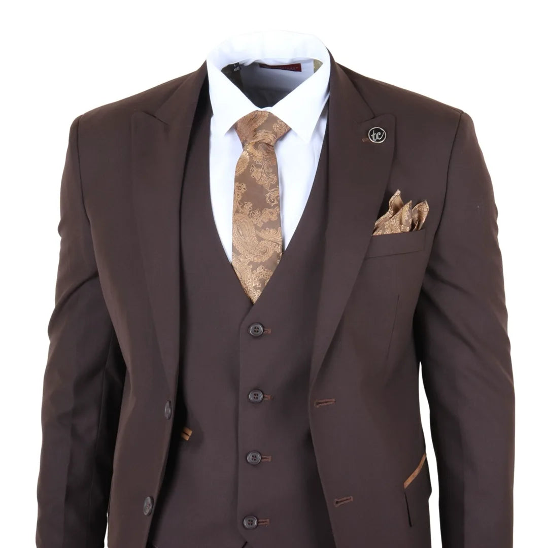 IM32 - Costume trois pièces marron foncé uni pour homme