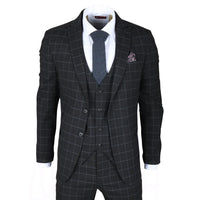 IM3 Men's Black Checked Tailored Fit 3-Piece Suit