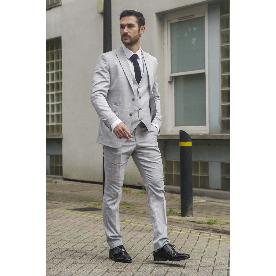 Costume trois pièces pour homme IM3, gris à carreaux, coupe ajustée