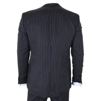 IM45 - Costume trois pièces noir à fines rayures pour homme, style mafieux