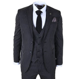 IM45 - Costume trois pièces noir à fines rayures pour homme, style mafieux