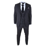 IM45 - Costume trois pièces noir à fines rayures pour homme, style mafieux