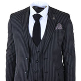 IM45 - Costume trois pièces noir à fines rayures pour homme, style mafieux