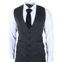IM45 - Costume trois pièces noir à fines rayures pour homme, style mafieux