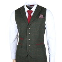 Joshua Men's 3-Piece Green Tweed Slim Fit Suit