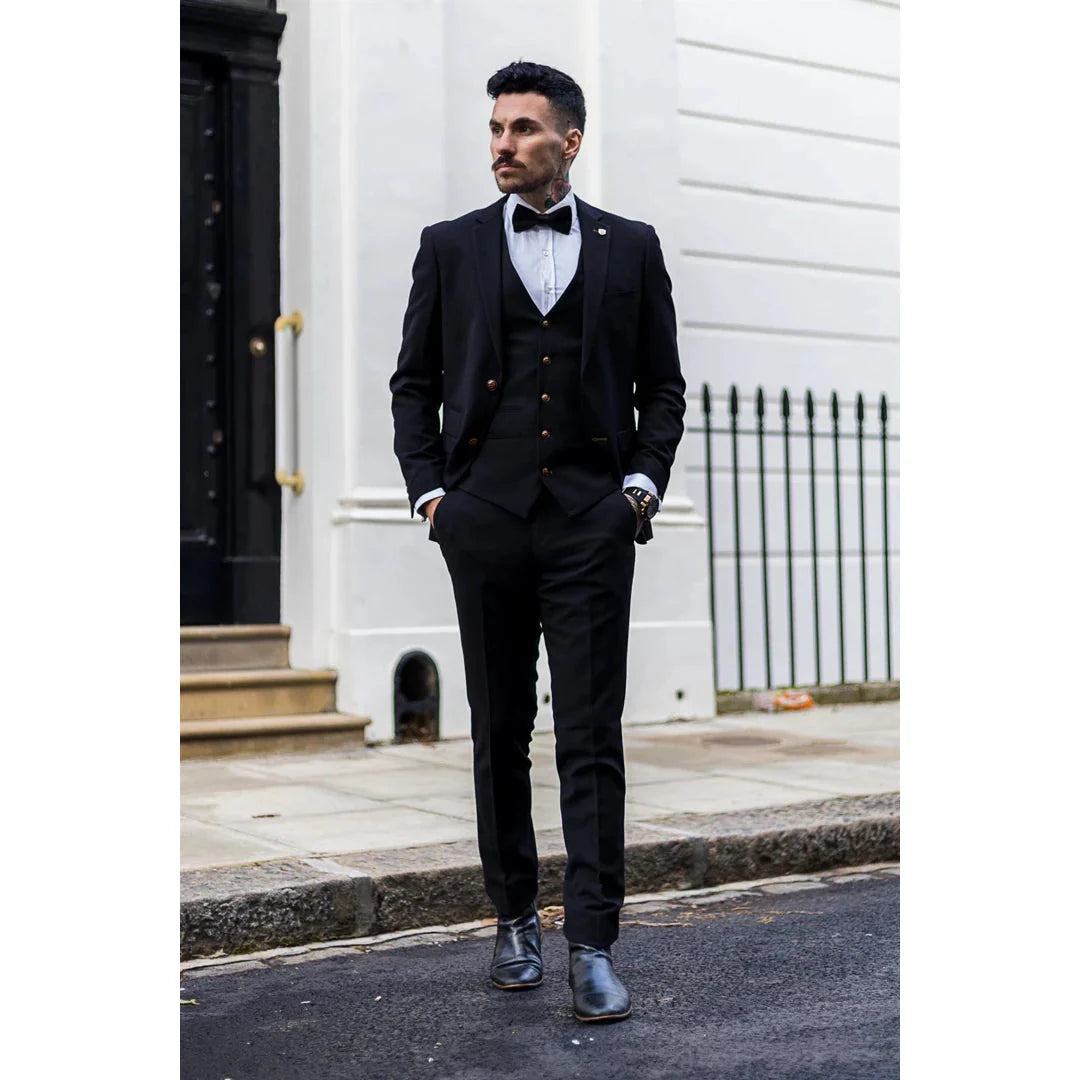 Mayfair - Costume trois pièces noir pour homme avec gilet crème