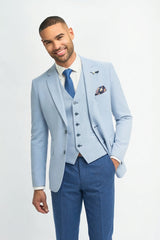 Costume de mariage d'été bleu ciel en lin pour homme avec pantalon bleu marine