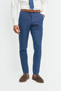 Costume de mariage d'été bleu ciel en lin pour homme avec pantalon bleu marine
