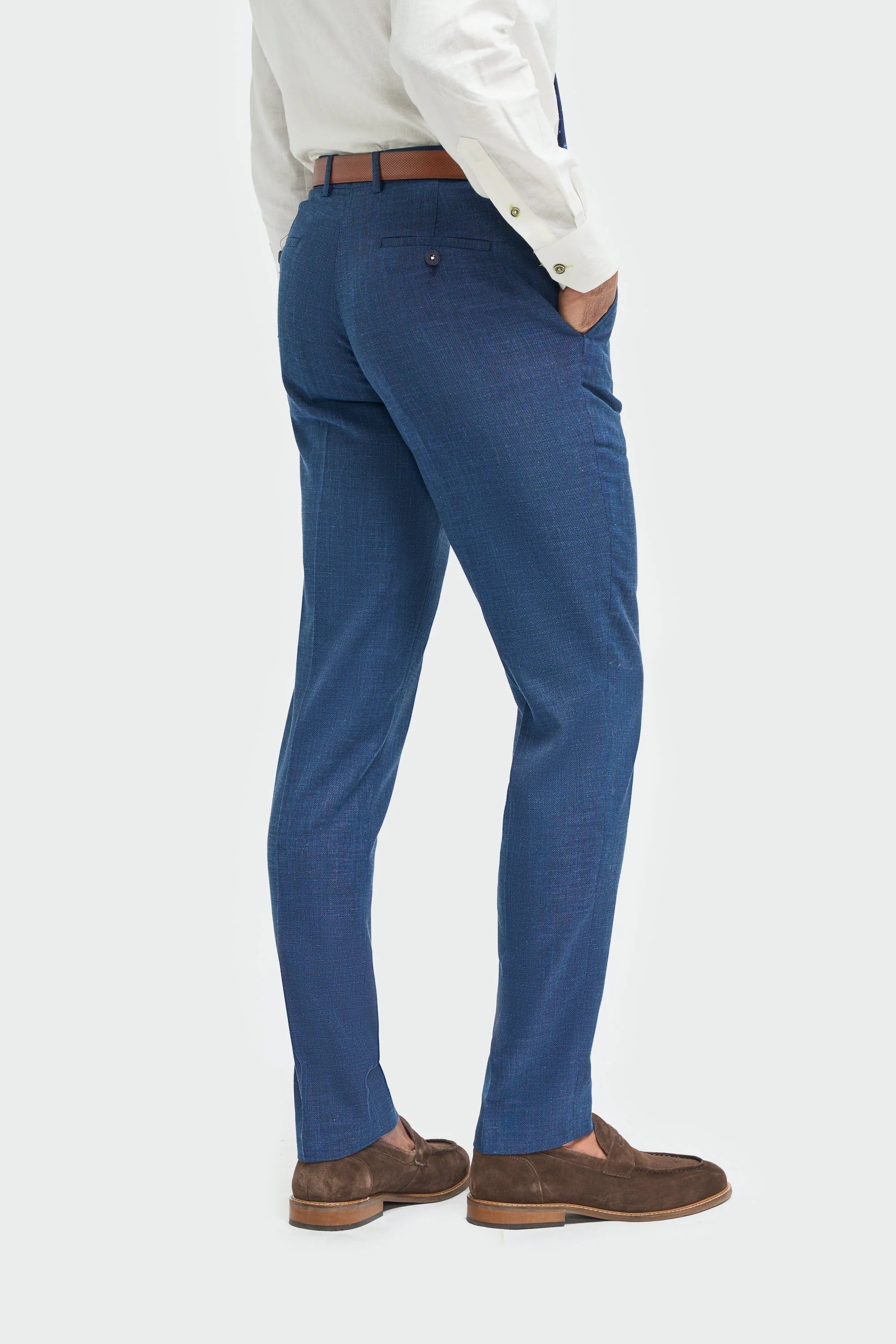 Costume de mariage d'été bleu ciel en lin pour homme avec pantalon bleu marine