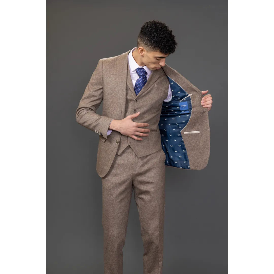 Nathan Men's Brown 3-Piece Slim Fit Suit