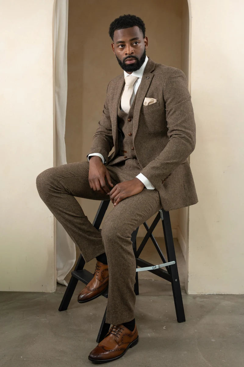 Oscar - Costume trois pièces pour homme en tweed de laine mélangée marron