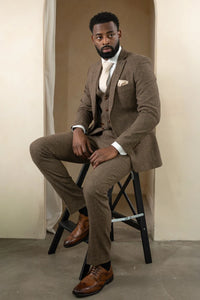 Oscar - Costume trois pièces pour homme en tweed de laine mélangée marron