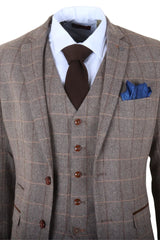 Harris - Costume trois pièces pour homme en tweed à chevrons marron