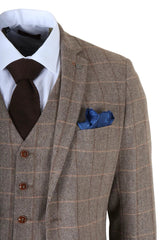 Harris - Costume trois pièces pour homme en tweed à chevrons marron
