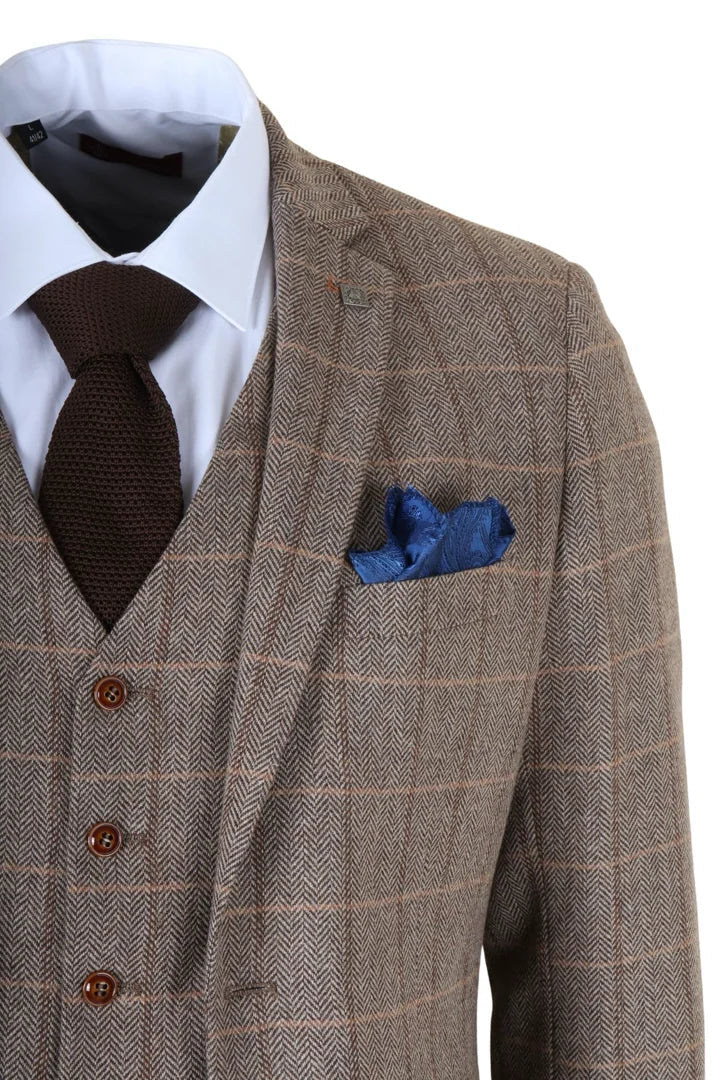 Harris - Costume trois pièces pour homme en tweed à chevrons marron