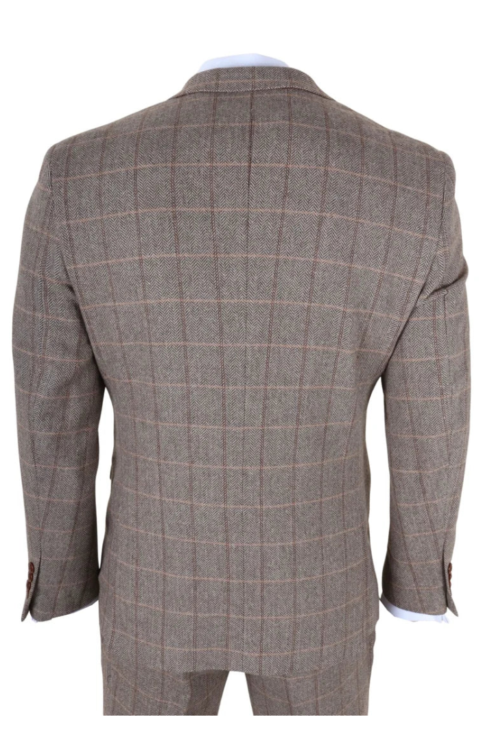 Harris - Costume trois pièces pour homme en tweed à chevrons marron