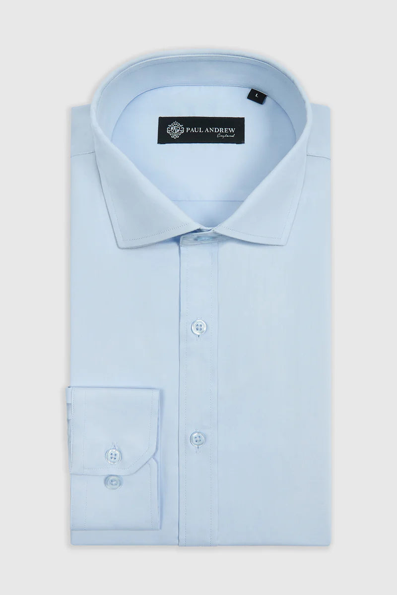 Chemise habillée classique pour homme, à poignets mousquetaires et col italien - Bleue