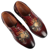 Ross - Men's Floral Print Leather Red Brogue Shoes