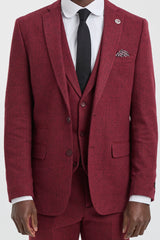 Costume trois pièces en tweed bordeaux à chevrons pour homme - STZ11