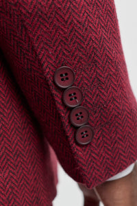 Costume trois pièces en tweed bordeaux à chevrons pour homme - STZ11