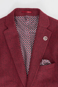 Costume trois pièces en tweed bordeaux à chevrons pour homme - STZ11