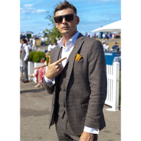 Costume trois pièces en tweed à carreaux marron pour homme - STZ17