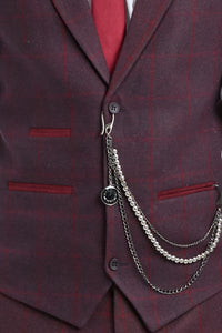 Costume trois pièces pour homme en tweed de laine à carreaux prune, style Gatsby des années 1920