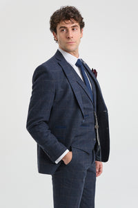 Costume trois pièces pour homme en tweed de laine à carreaux bleu marine et marron, style Gatsby des années 1920