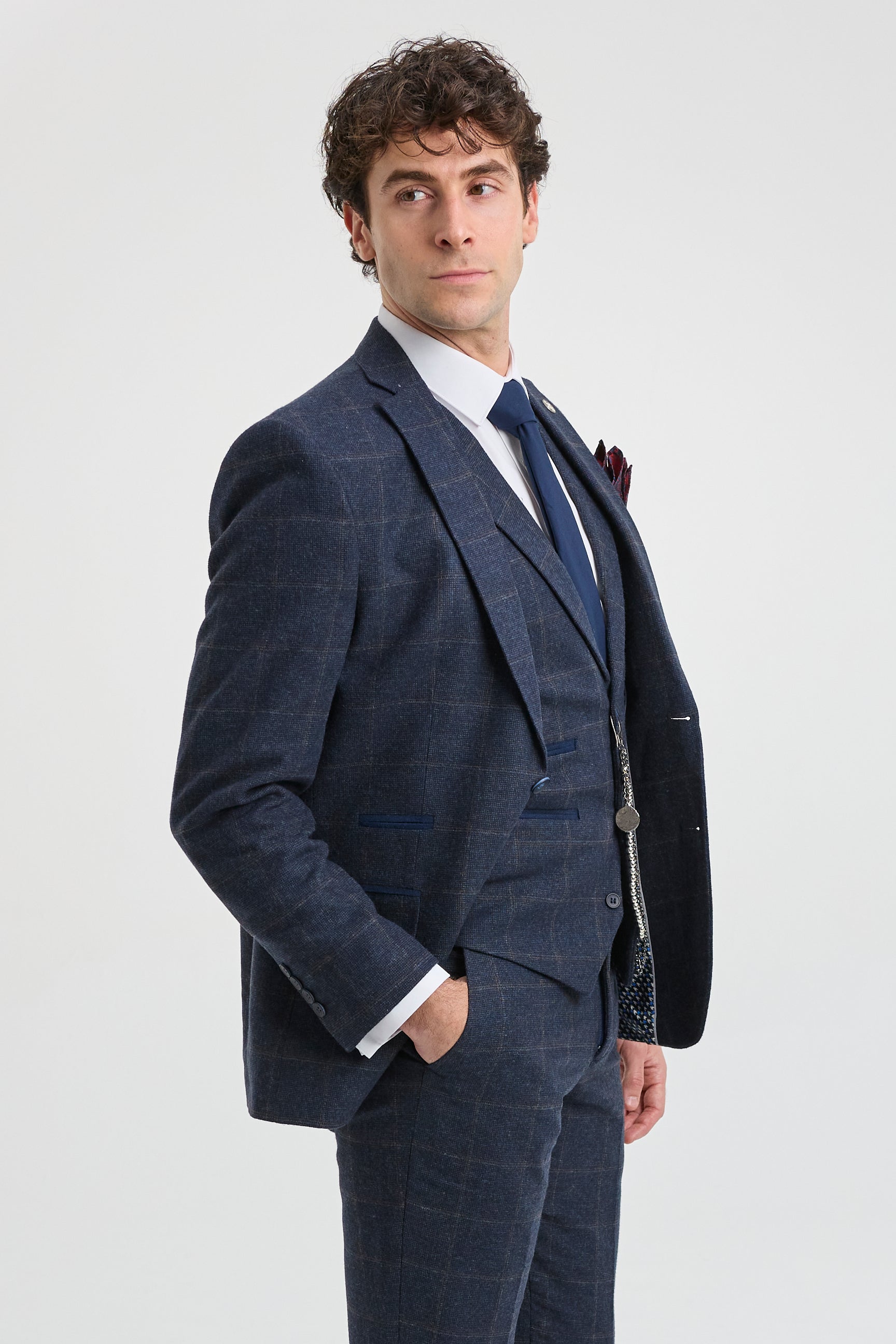 Costume trois pièces pour homme en tweed de laine à carreaux bleu marine et marron, style Gatsby des années 1920