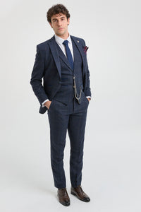 Costume trois pièces pour homme en tweed de laine à carreaux bleu marine et marron, style Gatsby des années 1920