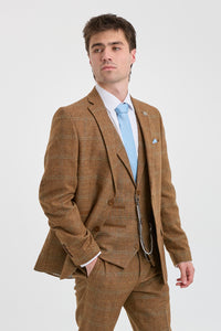 Costume trois pièces pour homme en tweed de laine à chevrons, beige, marron et bleu, style Gatsby des années 1920