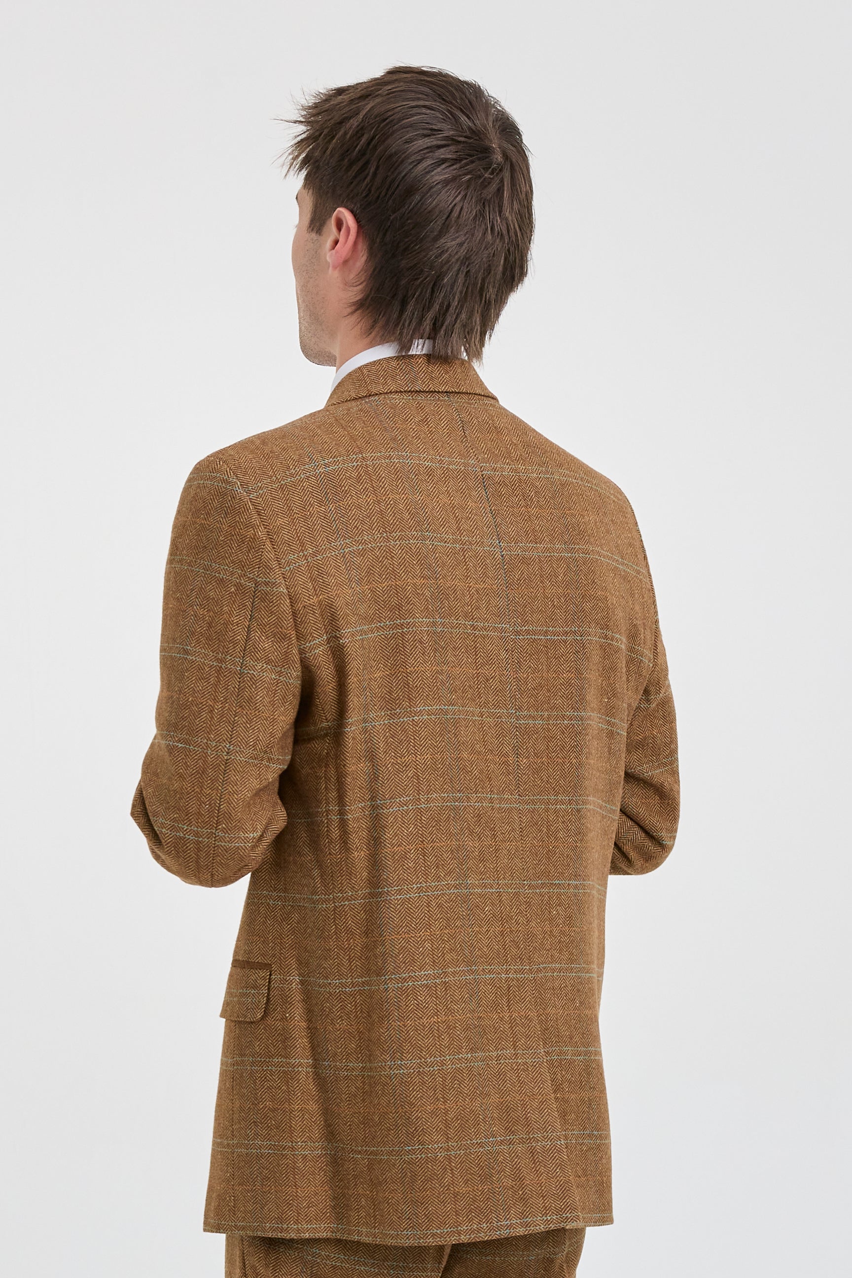 Costume trois pièces pour homme en tweed de laine à chevrons, beige, marron et bleu, style Gatsby des années 1920