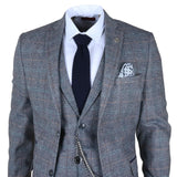 Costume trois pièces pour homme en tweed de laine à carreaux bleu clair et gris