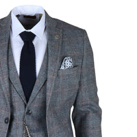 Costume trois pièces pour homme en tweed de laine à carreaux bleu clair et gris