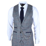 Costume trois pièces pour homme en tweed de laine à carreaux bleu clair et gris